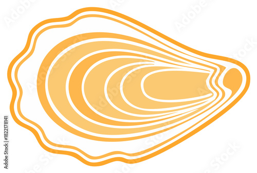 Modern flat illustration of an open oyster mollusk seafood delicacy