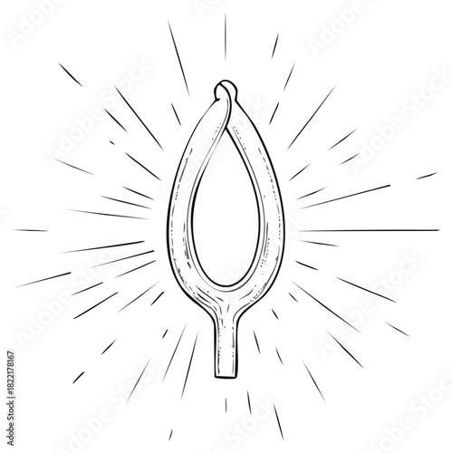 Hand Drawn Wishbone with Sunburst Rays Illustration