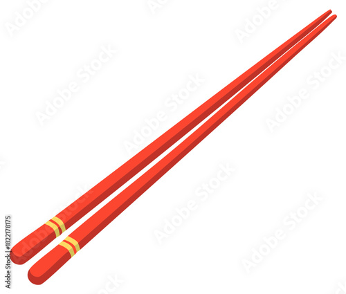Vibrant red chopsticks with golden bands in a diagonal presentation, representing Asian cuisine and dining