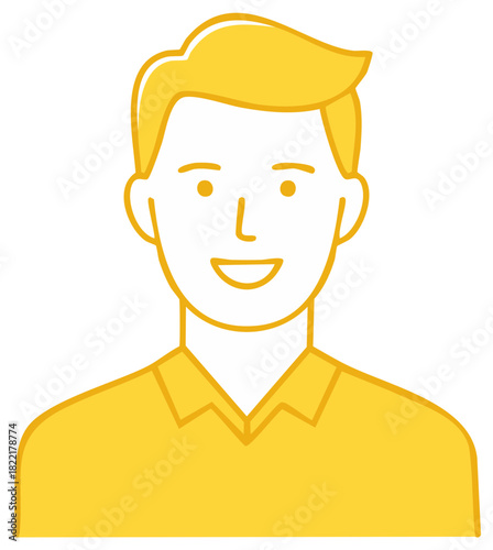 Smiling man head and shoulders illustration in yellow color