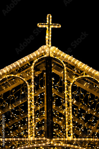 Canvas-taulu Shape of church and cross mad bey led light