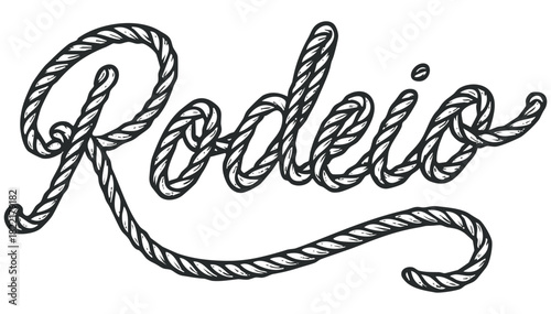 Rodeio, ilustração da palavra rodeio com efeito de corda de laço do peão