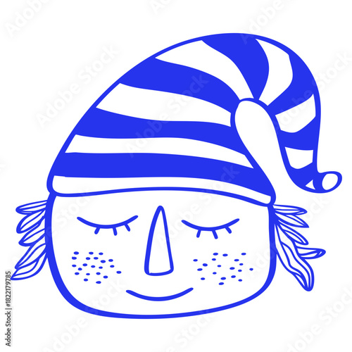 Illustration of Face with Sleeping Woman In Hat