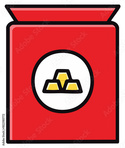 Wealth and prosperity concept with red bag holding stack of golden ingots illustration