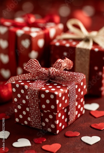 Colorful Gift Boxes With Polka Dots and Hearts for a Celebration or Special O...