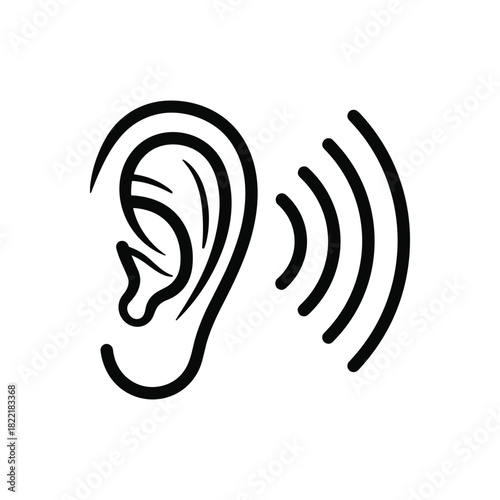 Human ear listening sound waves vector line art icon illustration