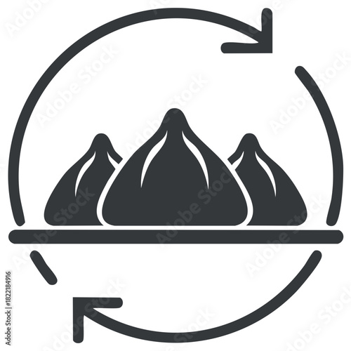 Food delivery service icon with dumplings and circular refresh arrow