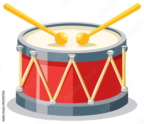 Red Drum with Yellow Drumsticks Musical Instrument