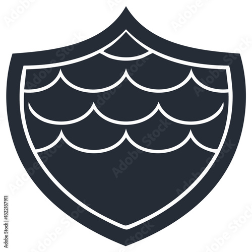 Heraldic shield with wavy white pattern on dark blue backdrop, a symbol of protection and defense