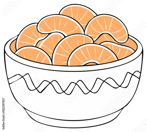 Bowl of fresh tangerine slices, vector illustration