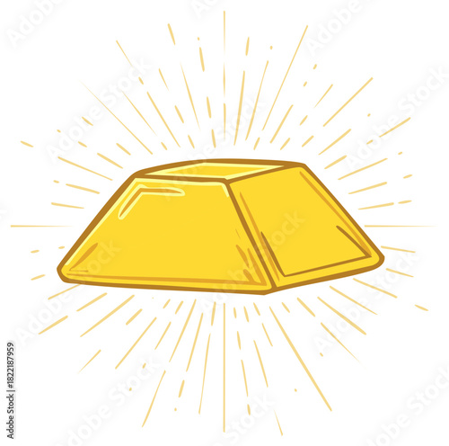 Cartoon Style Gold Bar or Ingot with Radiating Light Lines
