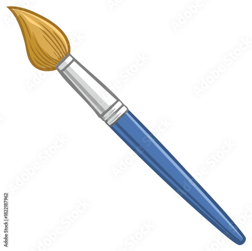 Artist Paint Brush Cartoon Illustration: Blue Handle, Bristles for Painting, Artwork, Creativity