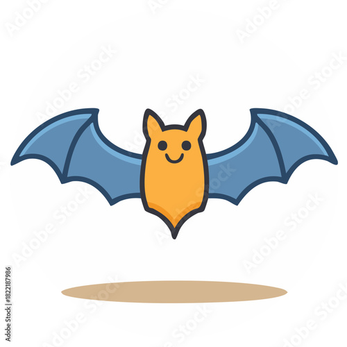 Cute cartoon bat with a happy smiling face flying for Halloween