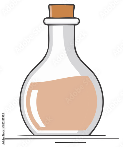 Illustration of a Clear Bottle with Cork Stopper and Brown Liquid Inside