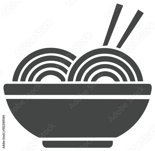 Stylized noodle bowl with chopsticks, a simple and modern food icon