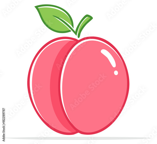 Peach Illustration with Green Leaf Simple Pink Fruit Flat Design