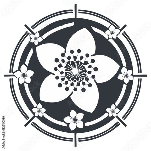 Stylized flower blossom design vector illustration in monochromatic colorway