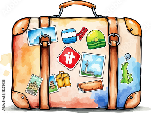 Vector illustration of suitcase with stickers.