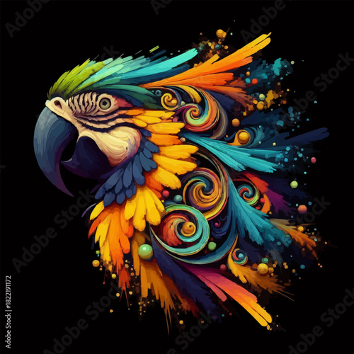Parrot in bright colors. Abstract vector image of the parrot. T-shirt design. EPS version.