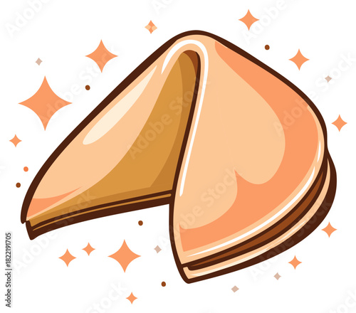 Lucky Fortune Cookie with Sparkles and Stars Vector Illustration