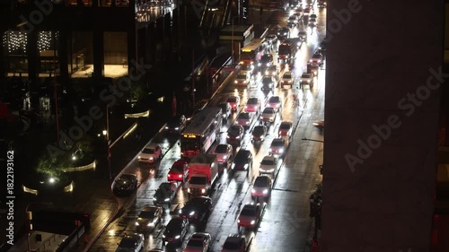 Downtown Street Of Night Traffic Timelapse