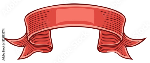 Retro Red Ribbon Banner Scroll for Vintage Design and Decoration with Space for Text