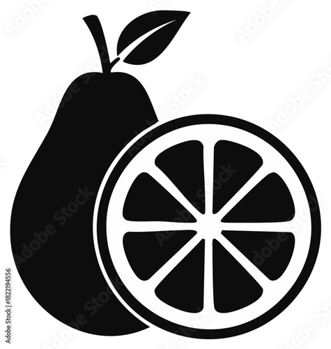 Pear and Orange Slice Silhouettes for Graphic Design and Decorative Elements