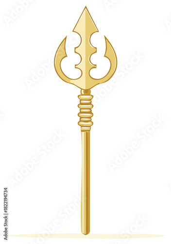 Ornate golden trident of a mythological sea god symbol of power vector illustration