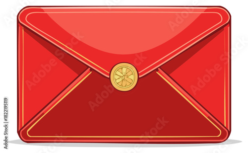 Closed Red Envelope With Gold Seal and Yellow Border Detail