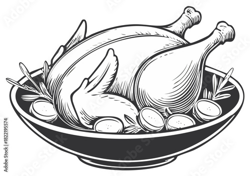 Roasted Chicken Dish in Vector Style Illustration