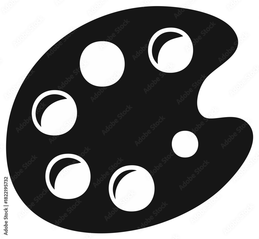 Fototapeta premium Flat design black and white painter's palette with various paint spots, creative art tool symbol icon