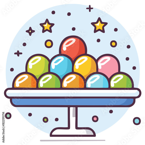 Colorful Gumballs and Stars on a Pedestal Plate