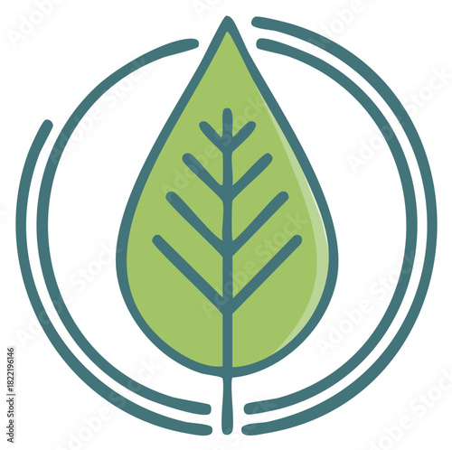 Fresh green leaf icon within double circle outline, embodying nature, sustainability, and eco-friendliness for organic product representation