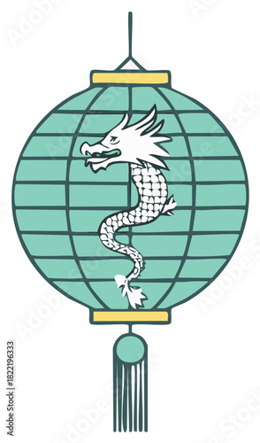 Illustration of a traditional Chinese paper lantern with a dragon inside