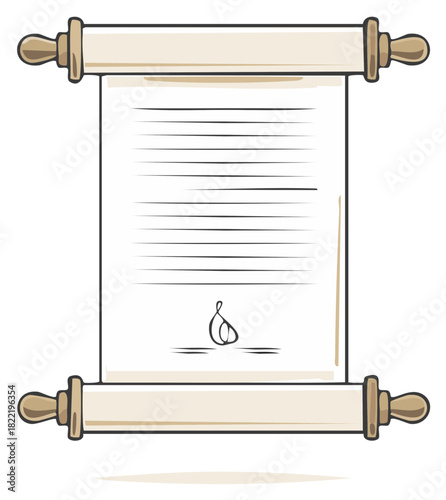 Open antique scroll with manuscript and signature vector illustration