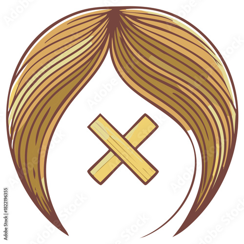Illustration of stylized hair with a wooden cross symbol
