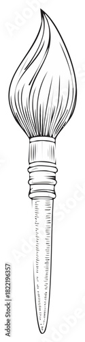 Elegant hand drawn classic artist paint brush black and white line illustration.
