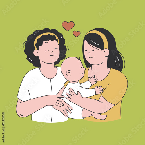 two women with new born baby.