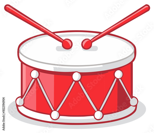 Cartoon Red Drum with Drumsticks Music Instrument Vector Graphic