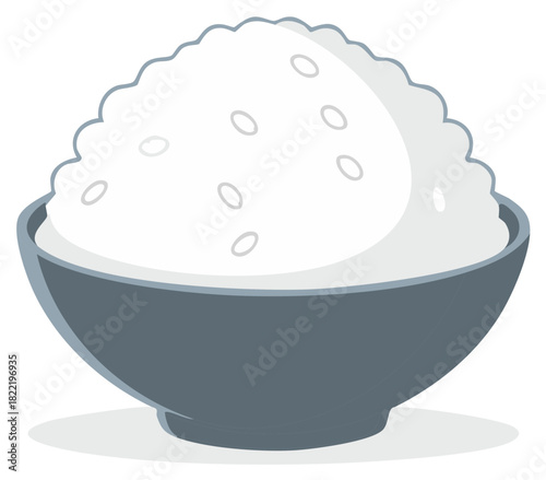Illustration of a bowl filled with white rice, a staple food item.