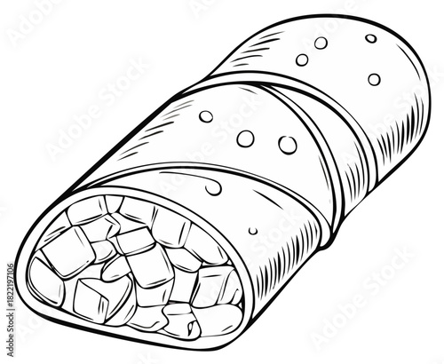 Burrito Illustration, Hand-drawn Outline, Food Element, Vector Isolated