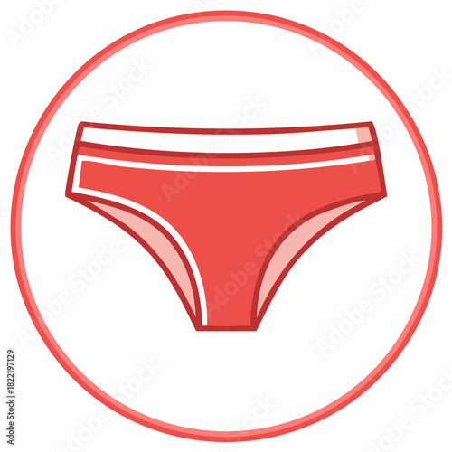 Red underwear icon inside a circle. Underwear symbol.