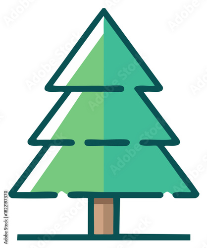Stylized evergreen tree with green foliage and brown trunk graphic illustration for winter holidays
