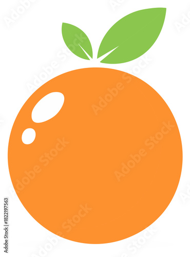 Stylized Orange Fruit Illustration with Green Leaves and Shiny Highlights