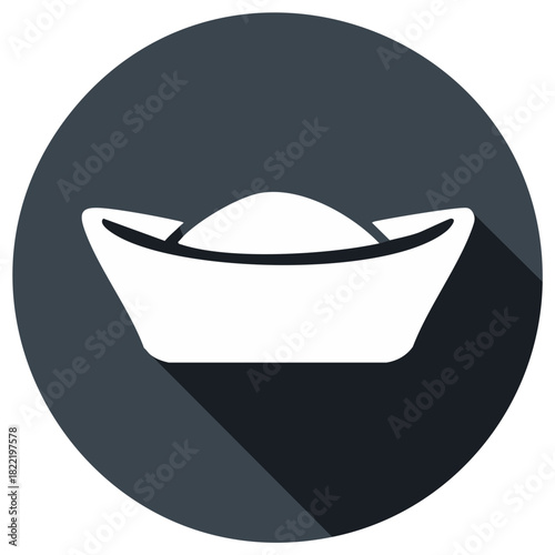 Illustration of a Chinese Gold Ingot in White with Deep Shadow in Circle