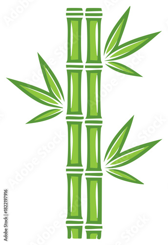 Stylized green bamboo stalks with leaves, simple graphic illustration