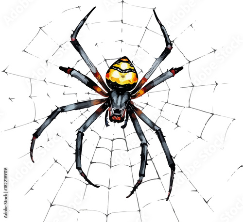 Vector illustration of the spider on the web.