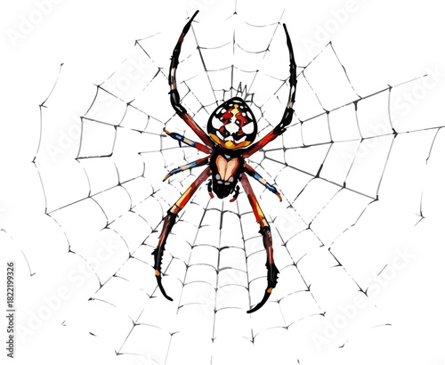 Vector illustration of the spider on the web.
