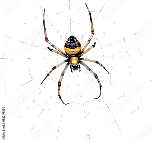 Vector illustration of the spider on the web.