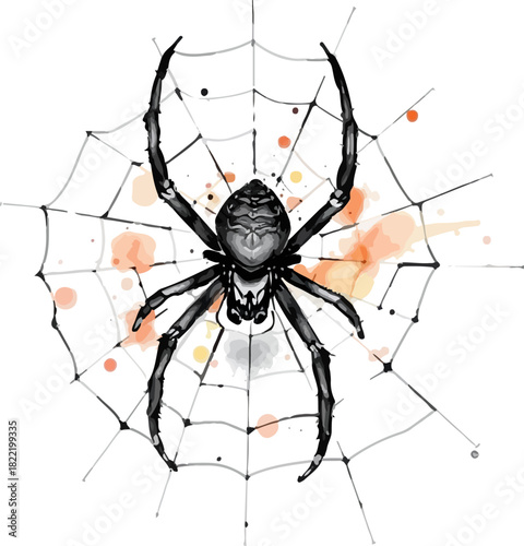 Vector illustration of the spider on the web.